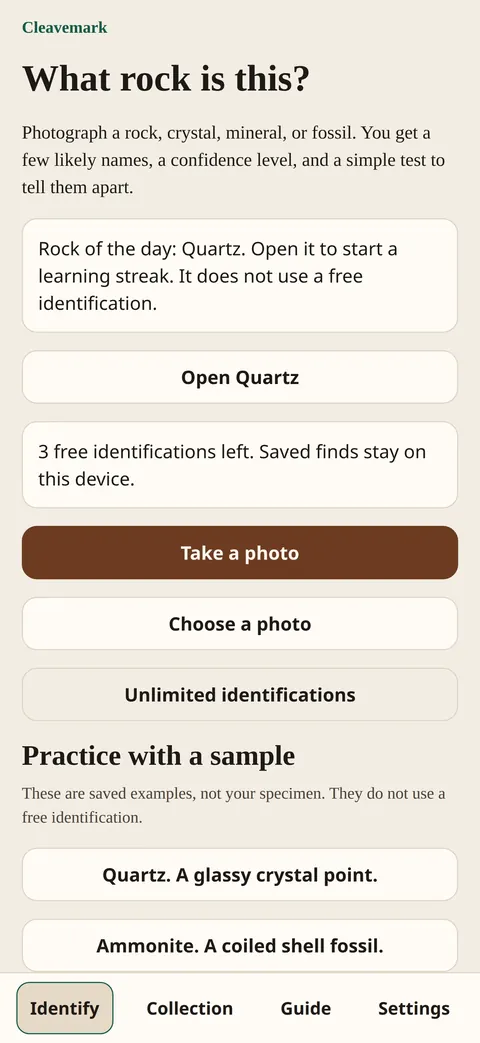 Cleavemark home screen on iPhone