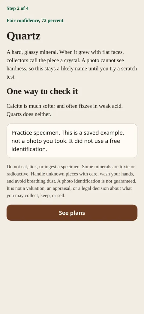Cleavemark practice result for quartz on iPhone