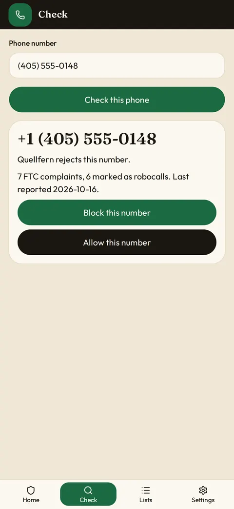 Quellfern number check