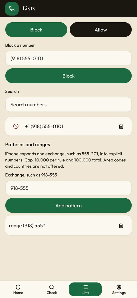 Quellfern allow and block lists