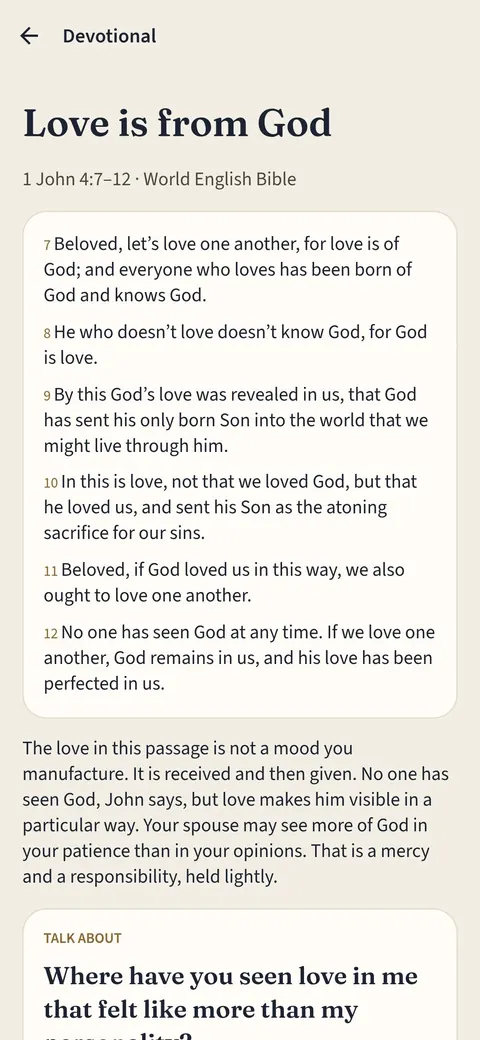 Wedfold devotional on a phone