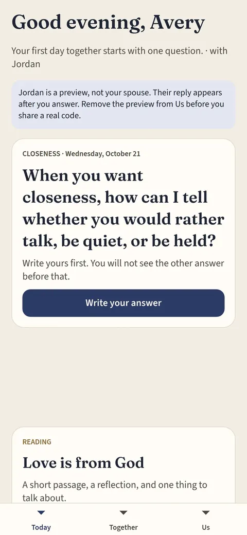 Wedfold daily question on a phone