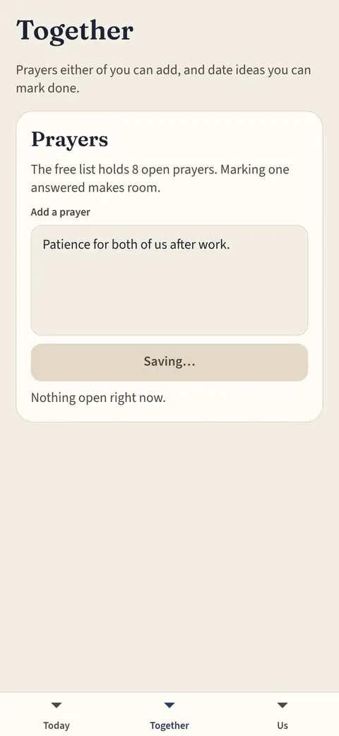 Wedfold prayers and date ideas on a phone